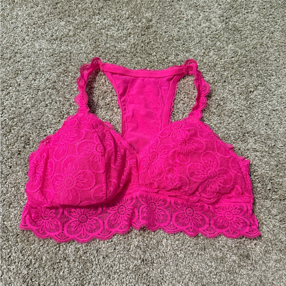 Aerie Floral Lace Bralette in Bright Pink
